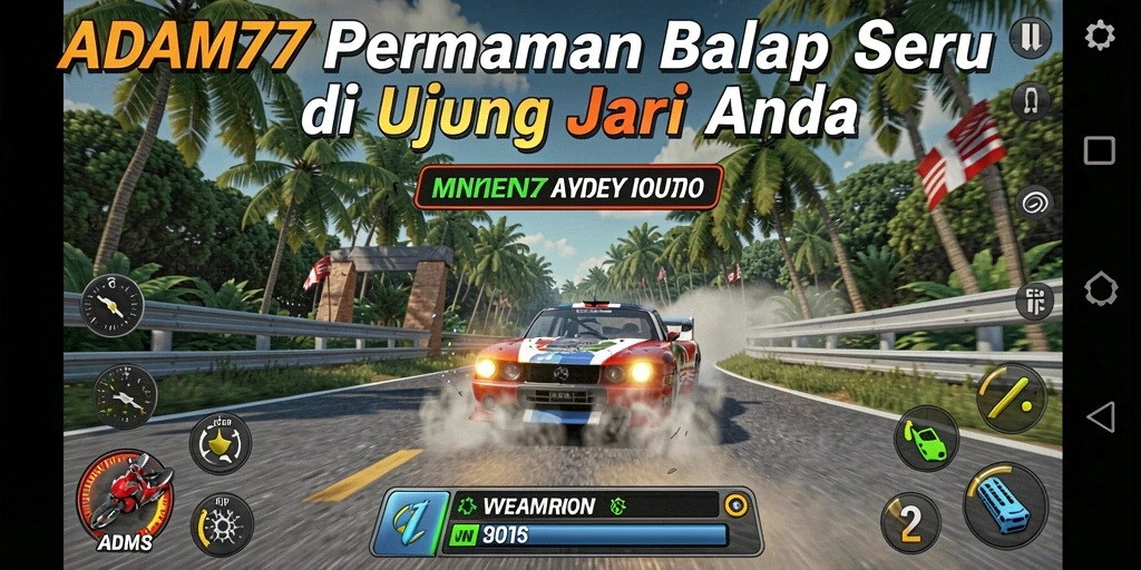 Tampilan gameplay menegangkan dalam ADAM77 saat mobil melaju kencang di trek.