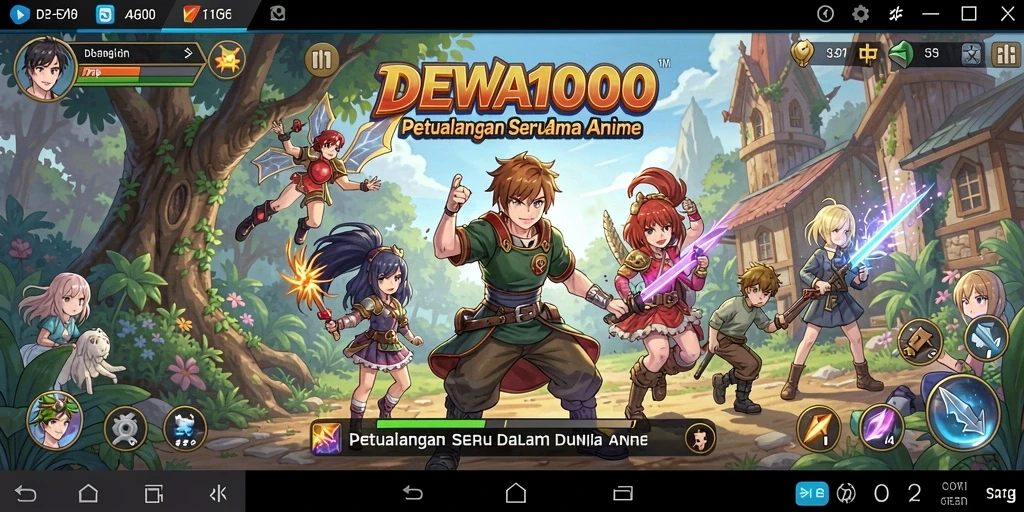 Screenshot gameplay DEWA1000 menampilkan aksi karakter anime yang menegangkan.