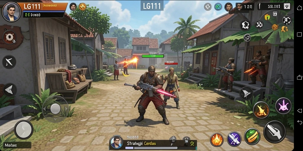 Screenshot gameplay LG111 menunjukkan aksi strategi yang intens.