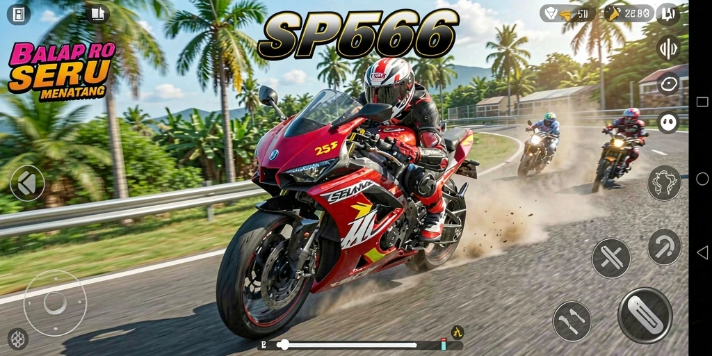 Tangkapan layar gameplay SP666 menampilkan balapan motor yang seru dan kompetitif.