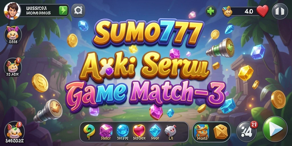 Gameplay SUMO777 yang penuh warna dan seru dalam permainan Match-3.